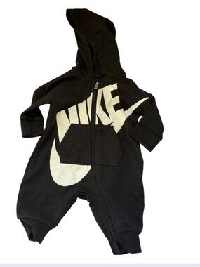 Newborn -Nike Baby | Hooded Romper- zip-up one piece with white Nike logo